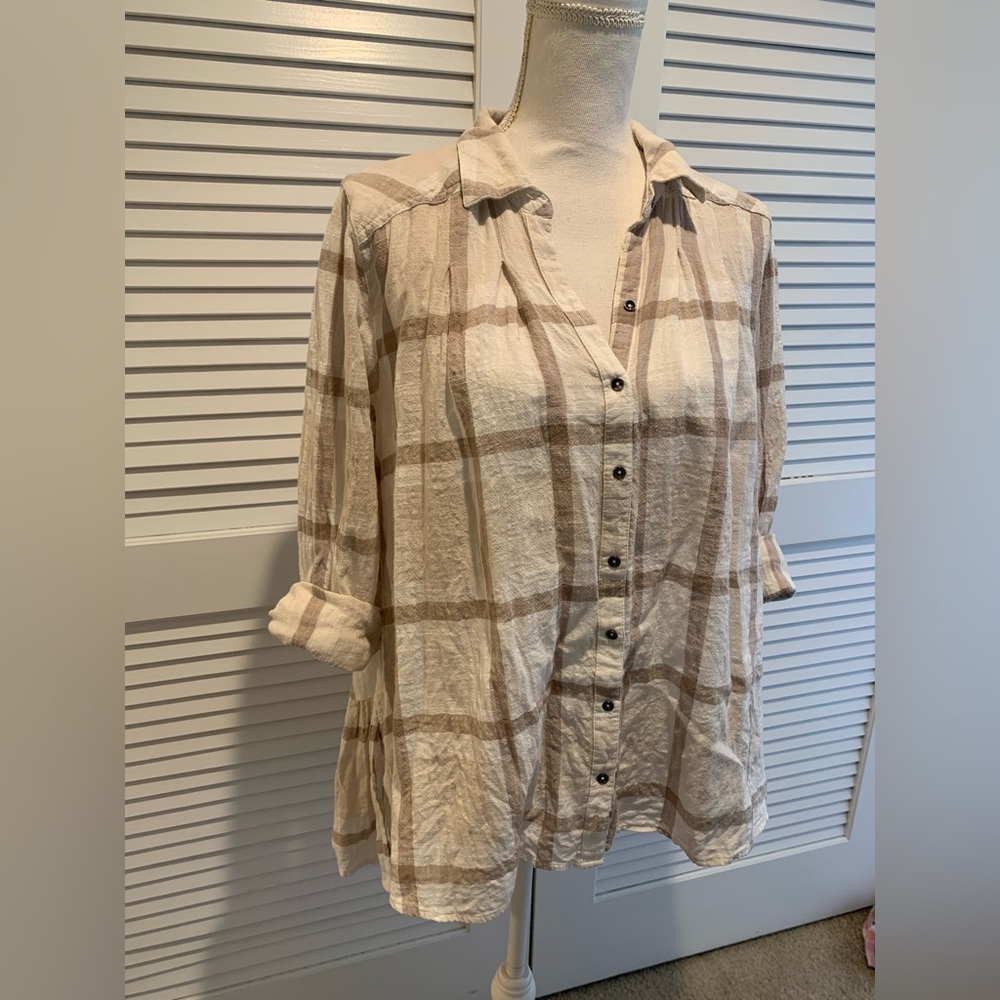 FREE PEOPLE Cream Peppy In Plaid Blouse M - Picture 4 of 8